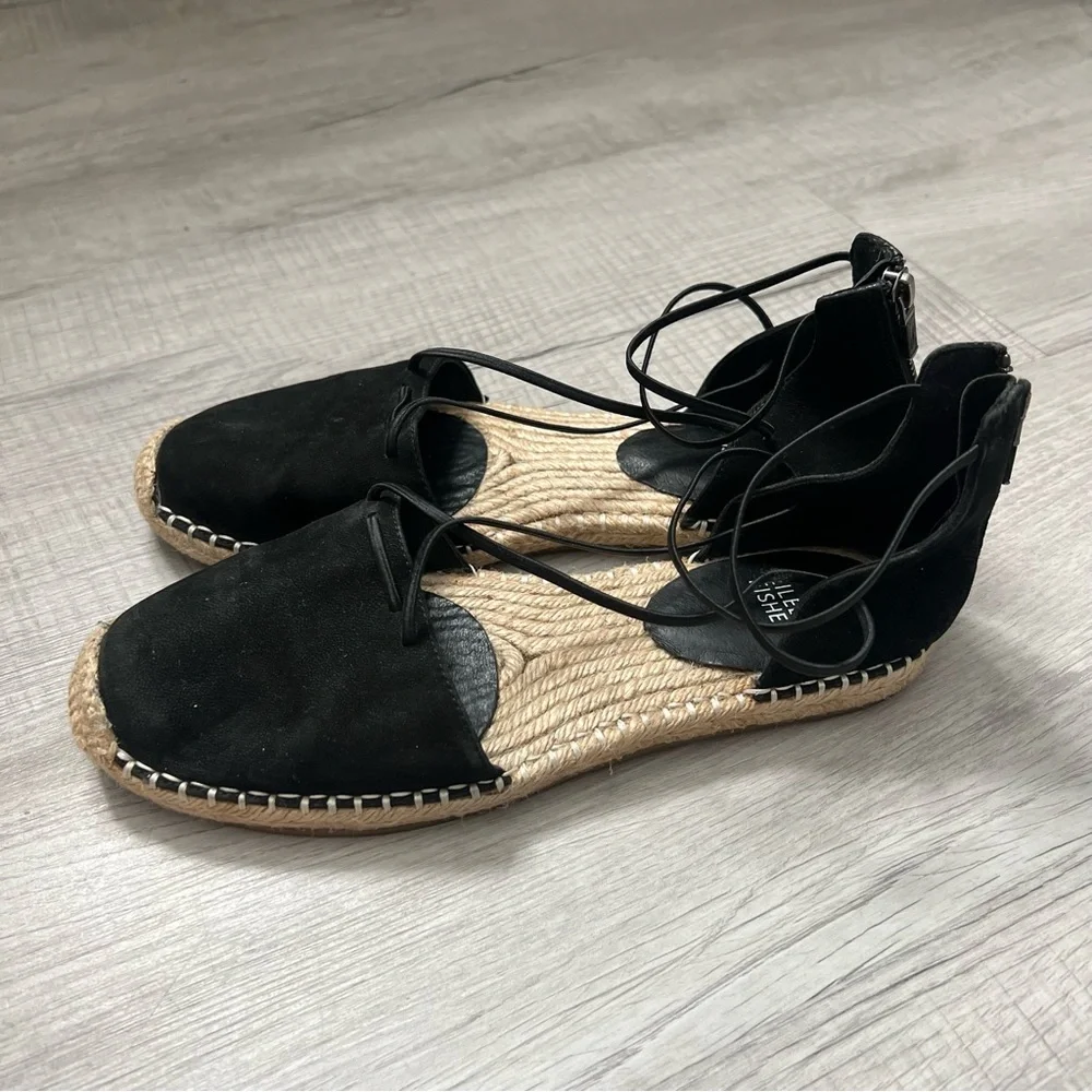 EILEEN FISHER Lace Leather Espadrille Black and Tan Size 7
